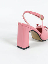 Plus Size Pink Bow Pointy Toe Chunky Heel Women Dress Shoes Valentines